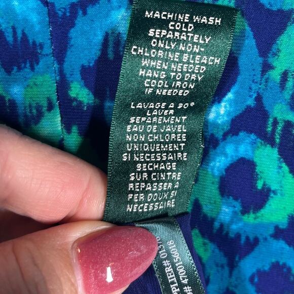 Lauren Ralph Lauren Twist Front Jersey Slinky Sheath Dress Blue Green Circle NWT - Picture 9 of 11